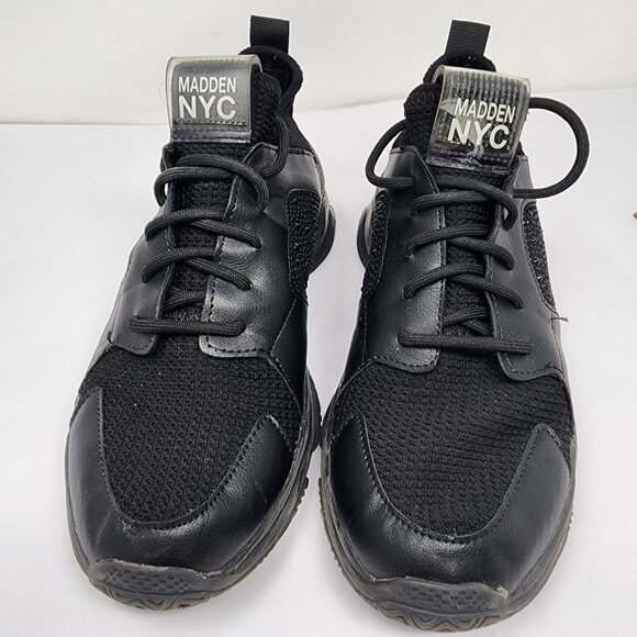 Madden NYC Womens Size 9 Black Rhinestone Mesh Lace Up Fashion Sneakers - Picture 6 of 11